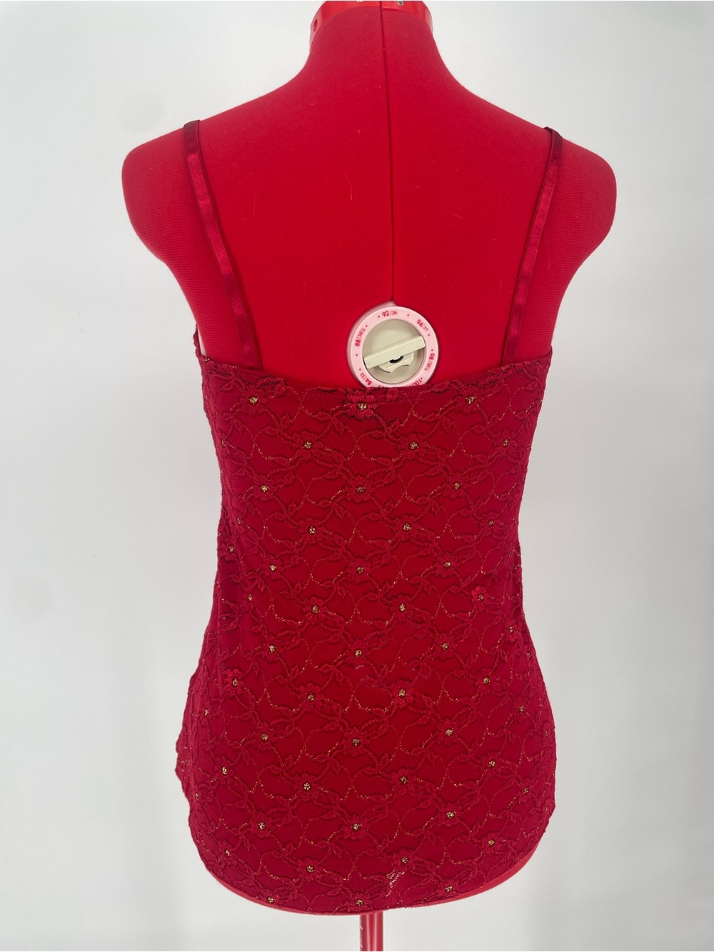90s Y2K Red A. Byer Lacey Tank Top Cami Floral Pattern W Metallic Details - Picture 4 of 8